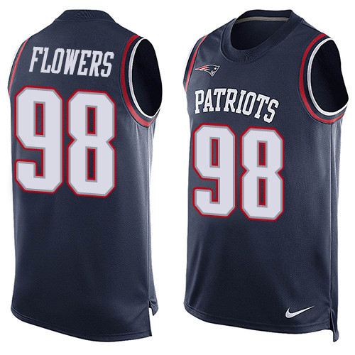 Nike Patriots #98 Trey Flowers Navy Blue Team Color Men's Stitched NFL Limited Tank Top Jersey - Click Image to Close